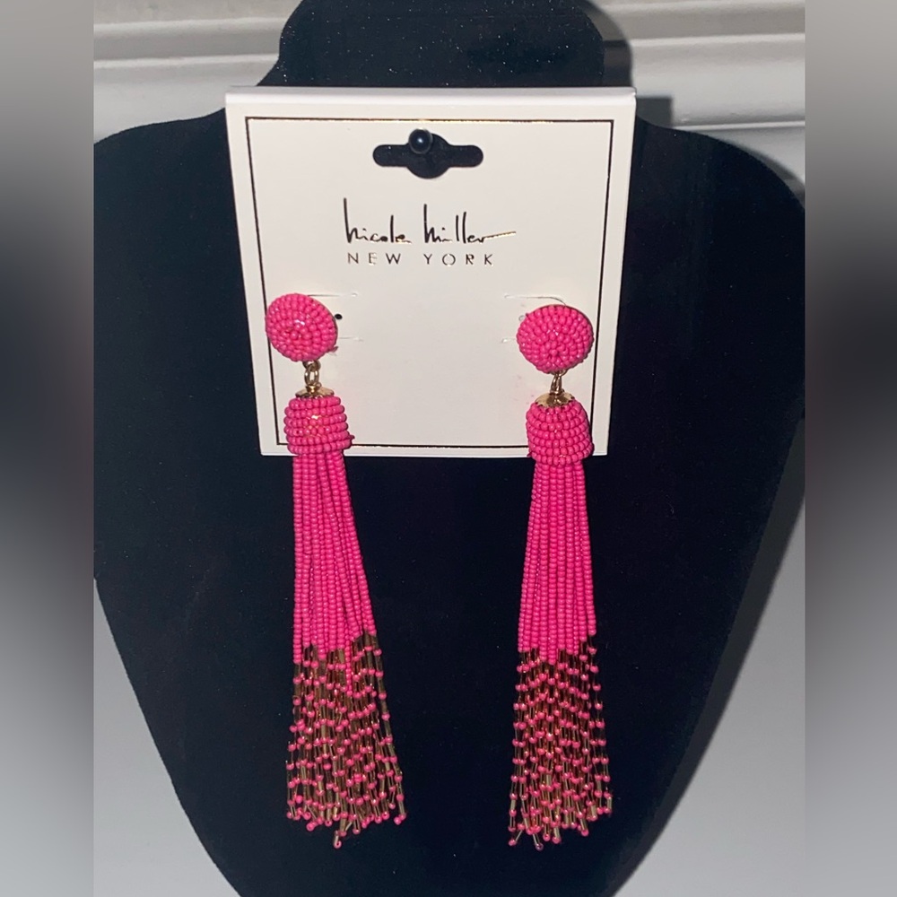 Pink and Gold Tassel Earrings - Picture 8 of 9